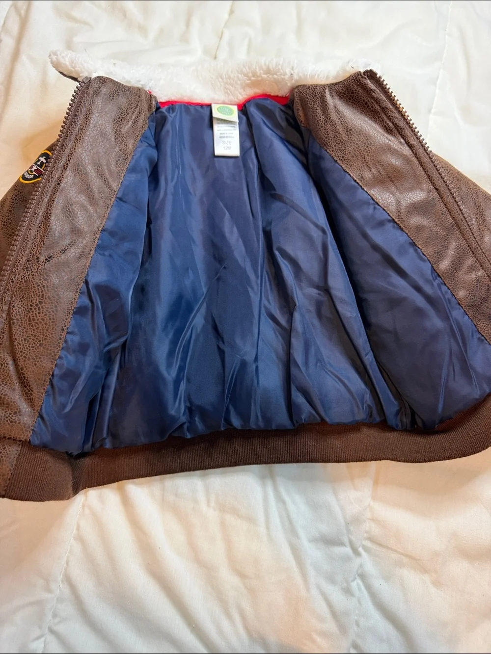 Little Me Brown Faux-Leather Puffer Jacket with Sherpa Collar